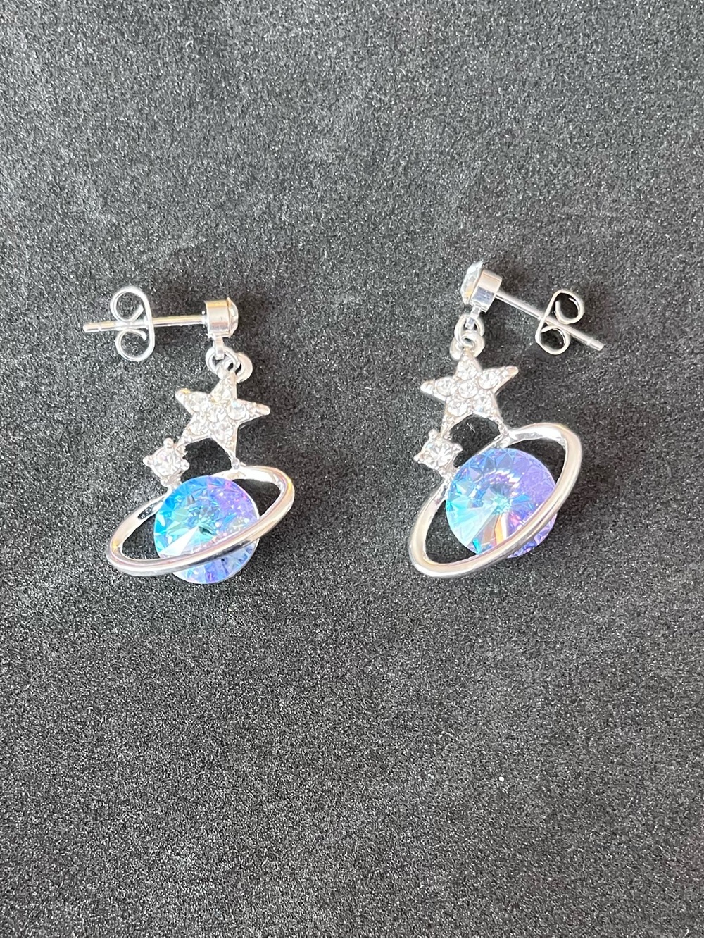 Silver Star & Iridescent Planet Drop Earrings - Women Jewelry